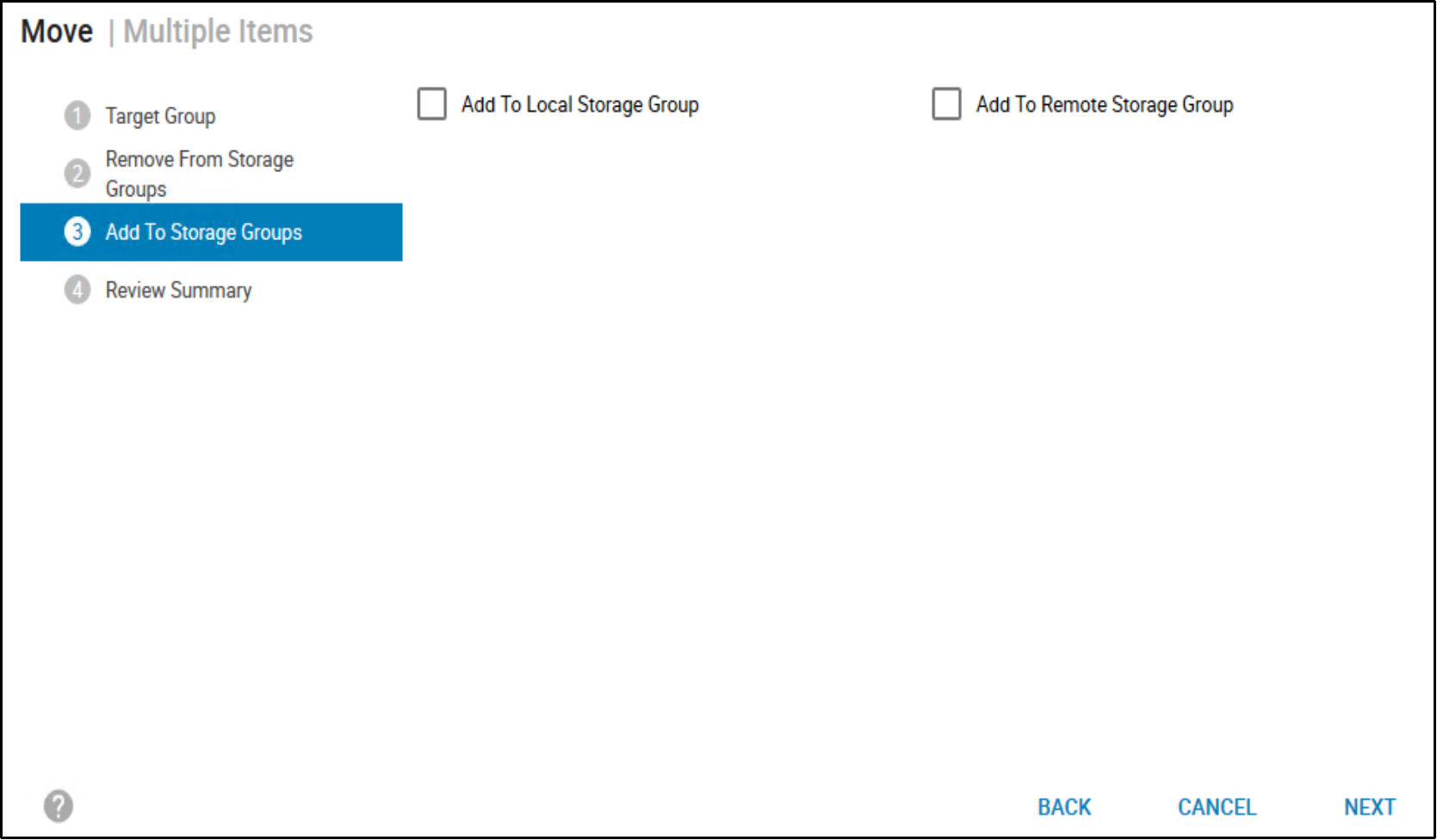 user has option to add volumes to another storage group after the move.