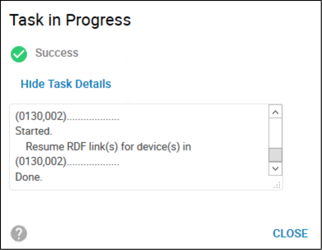 Task in Progress Dialog showing success.