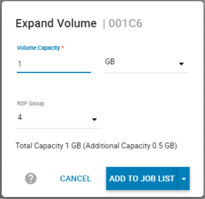 Volume Expansion wizard.  User has selected to increase volume size to 1GB from 0.5 G