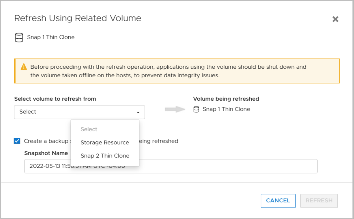 After selecting the drop-down box, the user can select what resource to use as the source of the data.