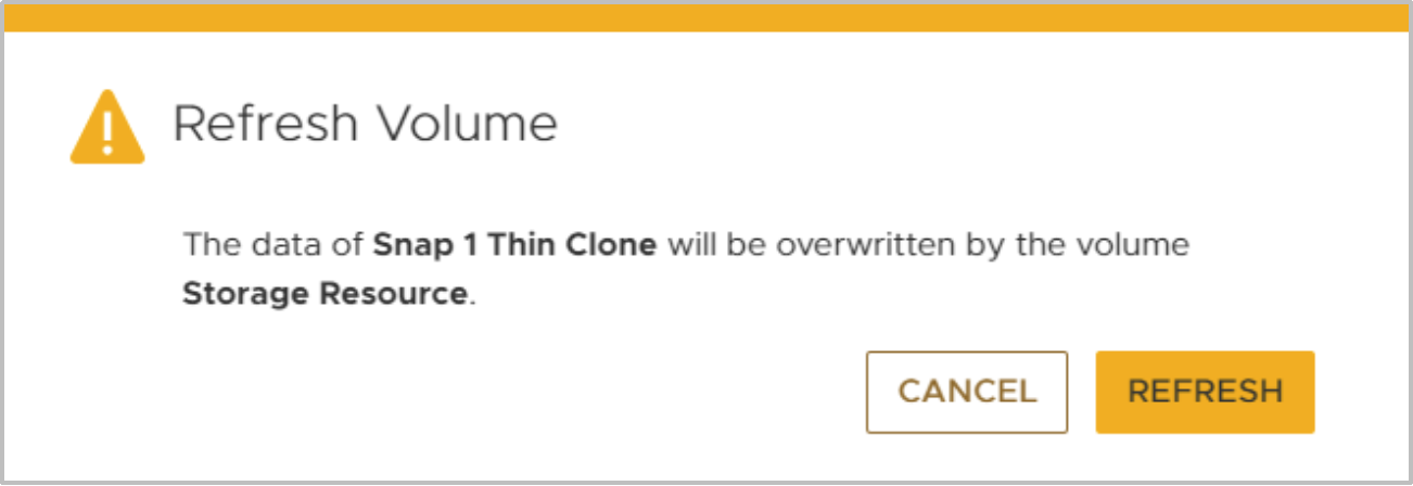 The warning that appears when refreshing a resource. This warning outlines that data within the resource displayed will be overwritten.