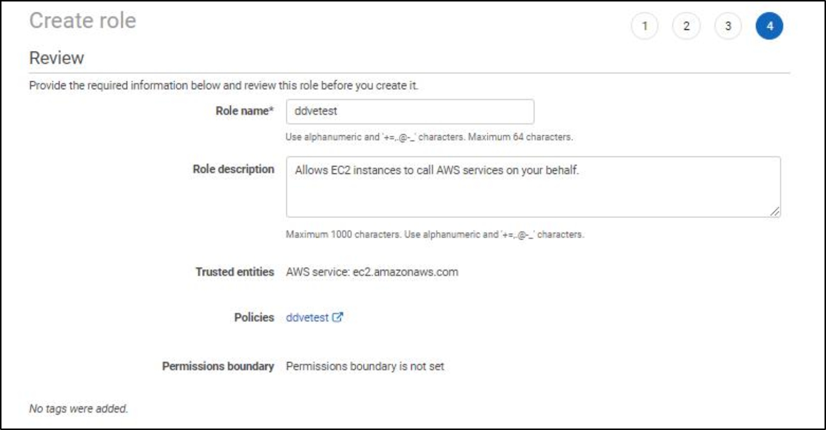 Image showing option to create a role for DDVE deployment in AWS console.