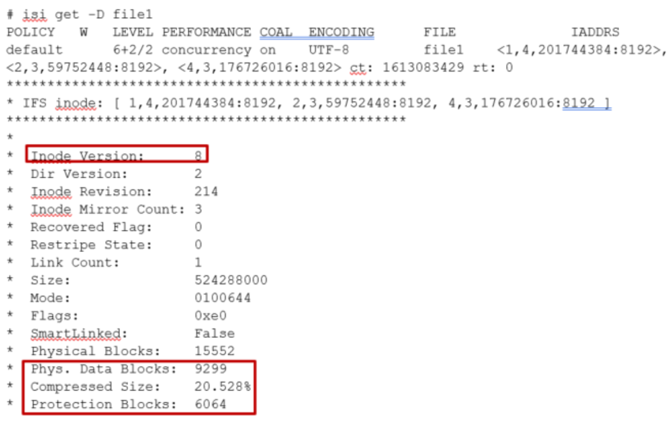 Example output from the ‘isi gett’ CLI command.