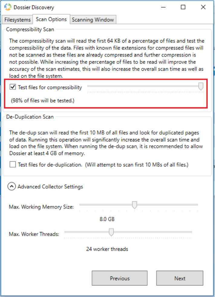 Screenshot showing Dossier Discovery configuration.