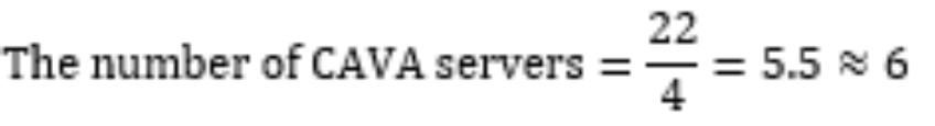 The number of CAVA servers = 22 divided by 4 = 5.5 or approximately 6.