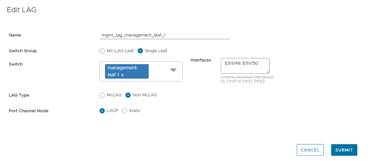 This image shows the different LAG parameters that can be modified according to your fabric.