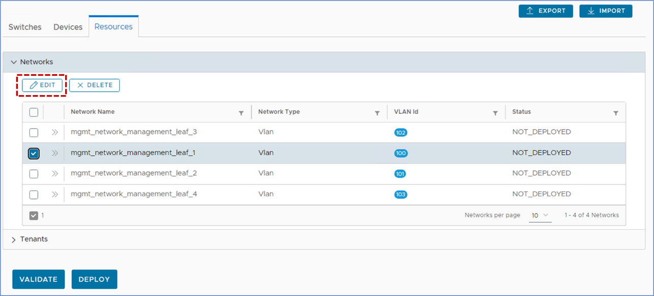 This image shows editing the networks on the out of band management blueprint.