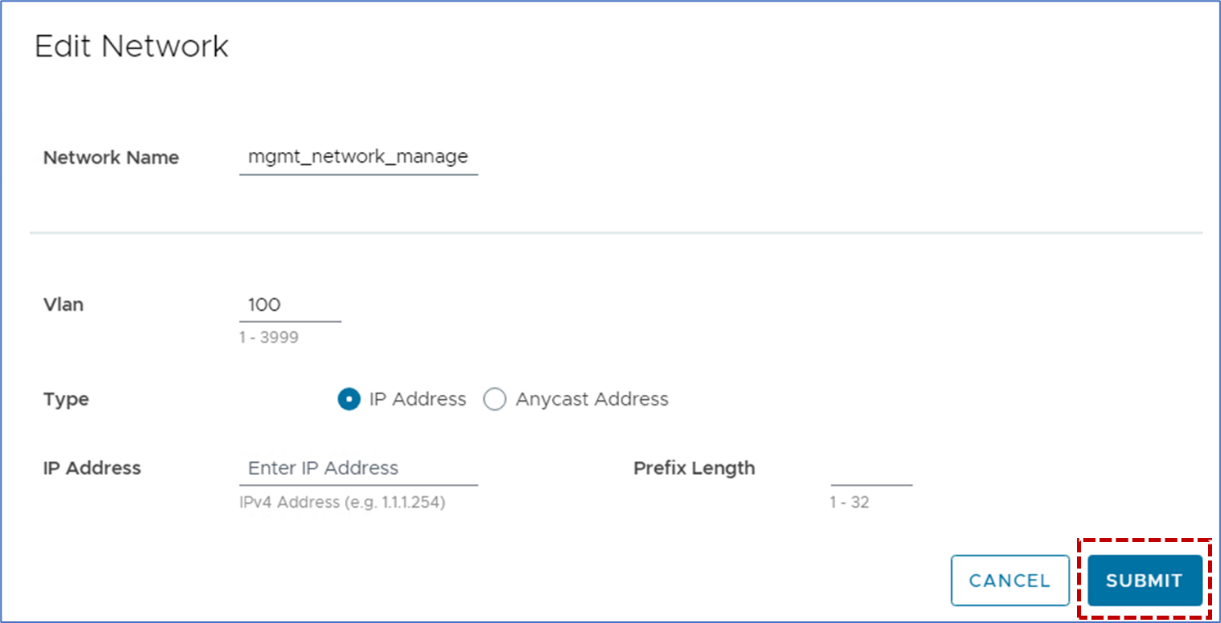 This image shows the different parameters of the network that can be edited as part of the management network