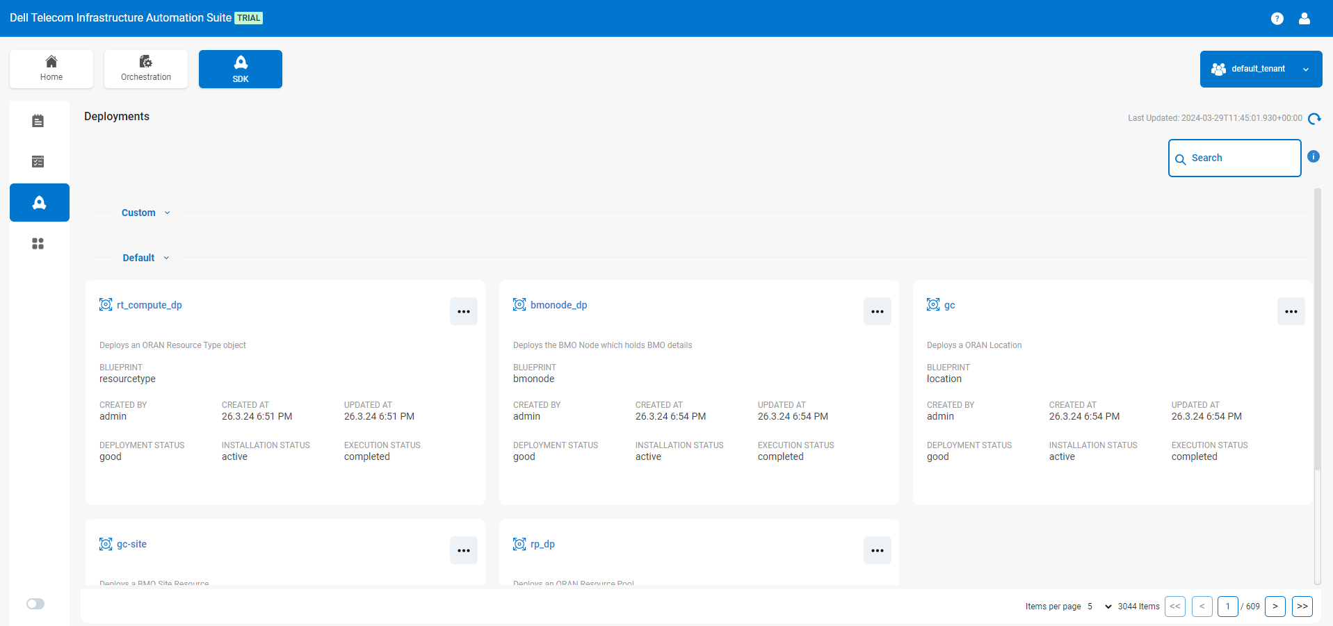 The view deployments page