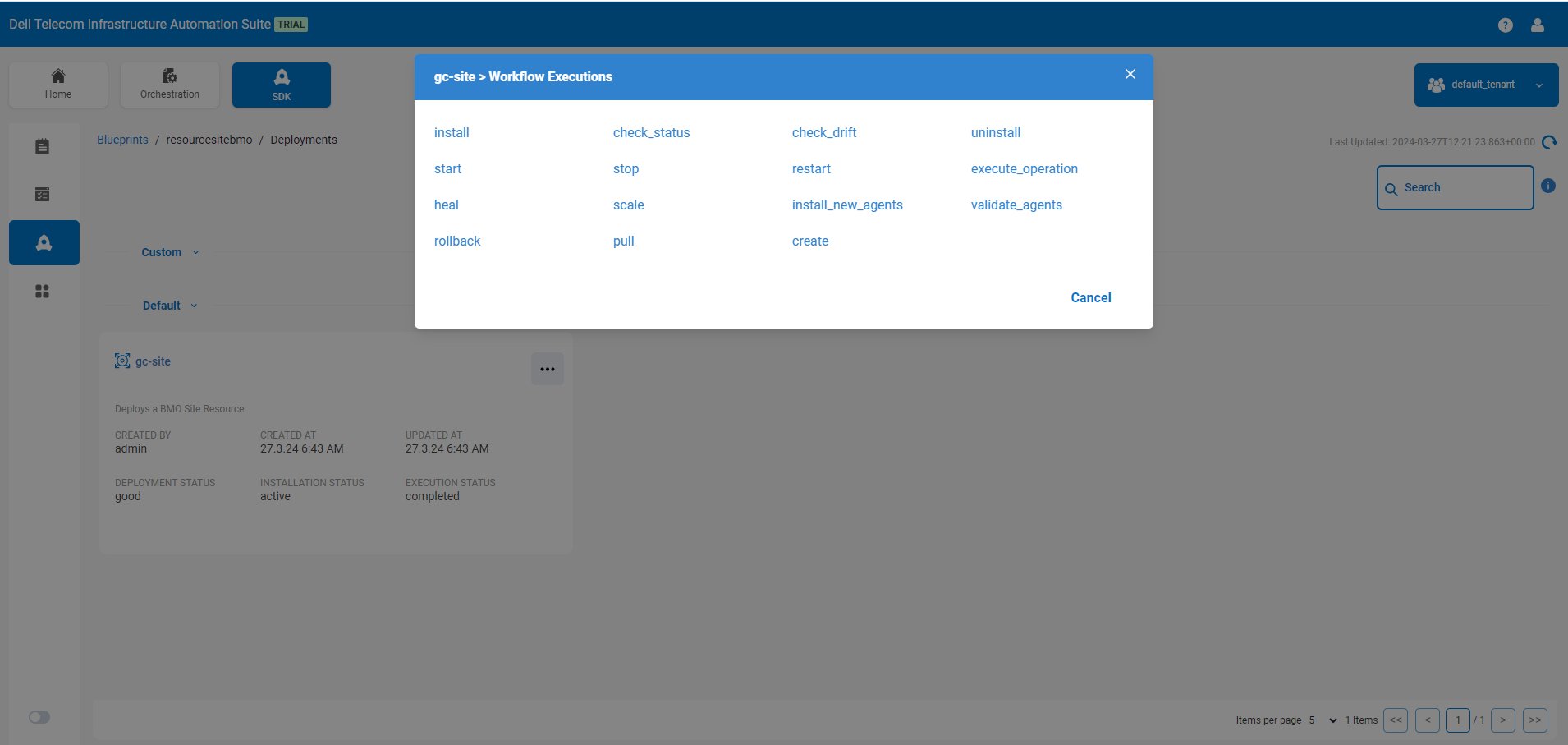 A screenshot of the workflow executions window.