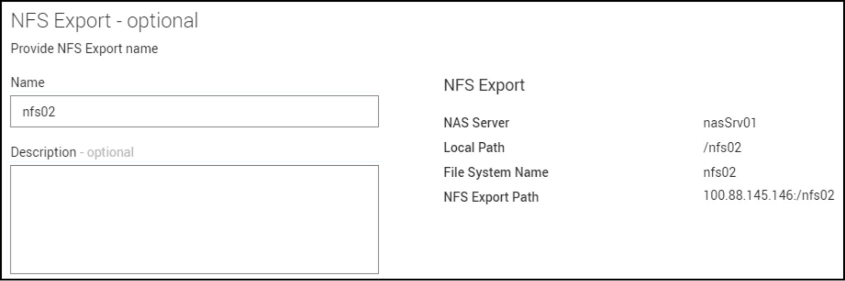 PowerStore Manager Create File System NFS Export workflow.