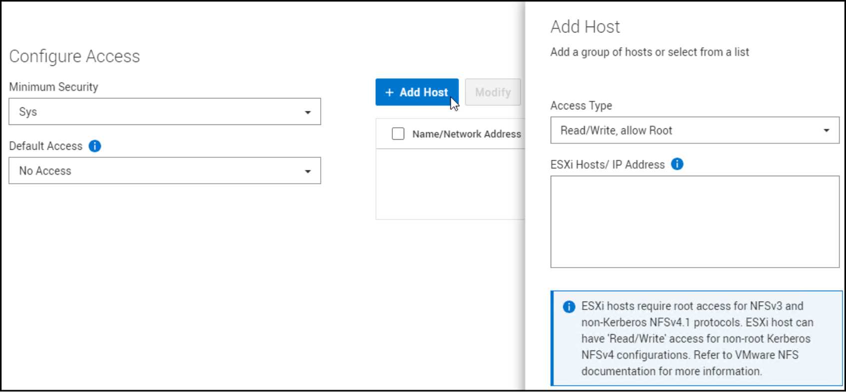 PowerStore Manager Create File System Configure Access workflow.