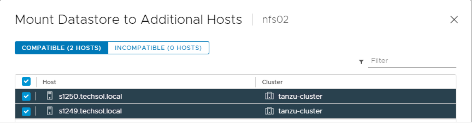 vSphere Client workflow to mount datastore to additional hosts.