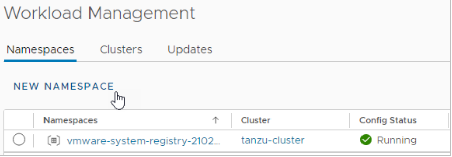 vSphere Client creating a new namespace