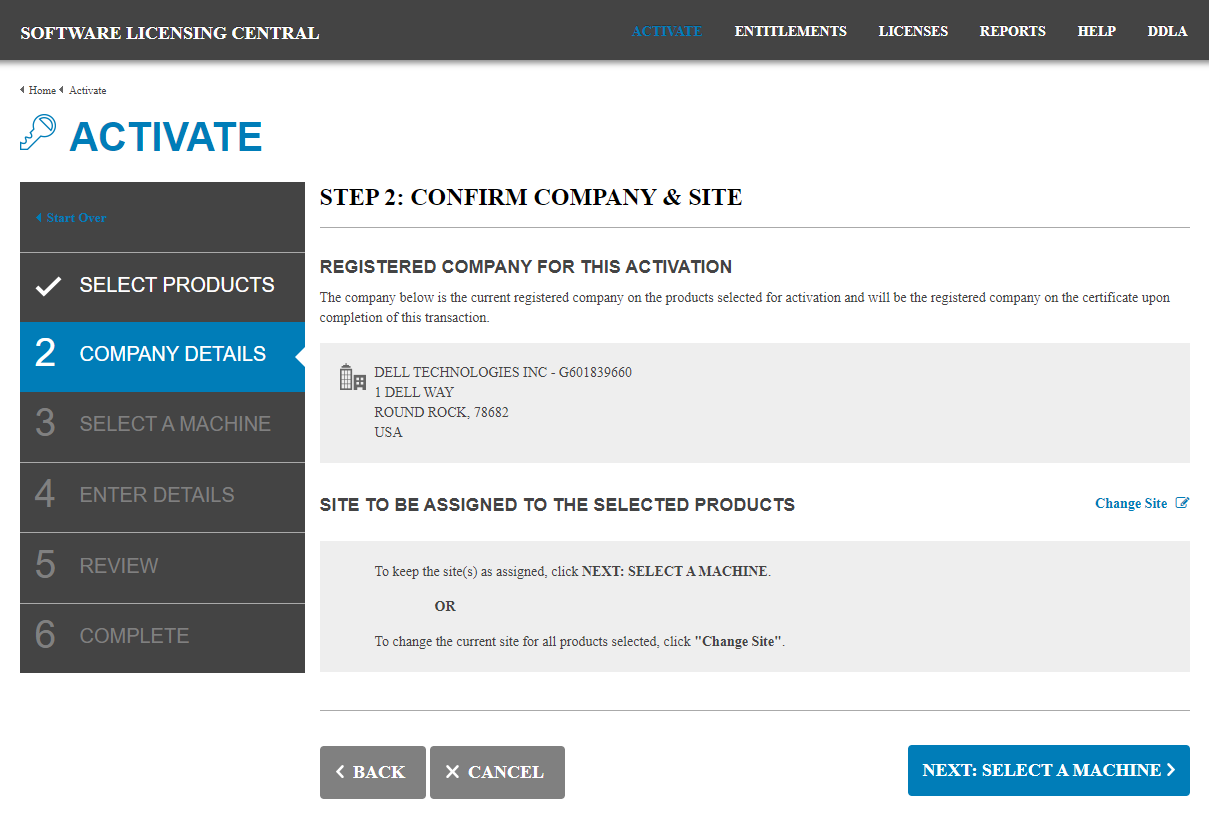 Screenshot of the confirm company details page