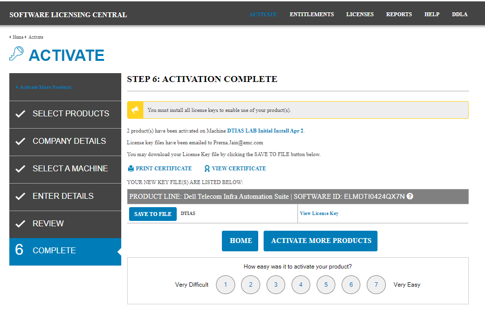 Screenshot of the Activate Complete window.