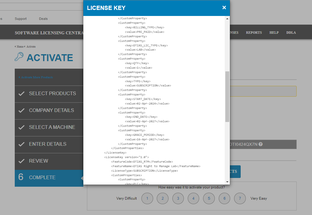 Screenshot of the View License Key window.