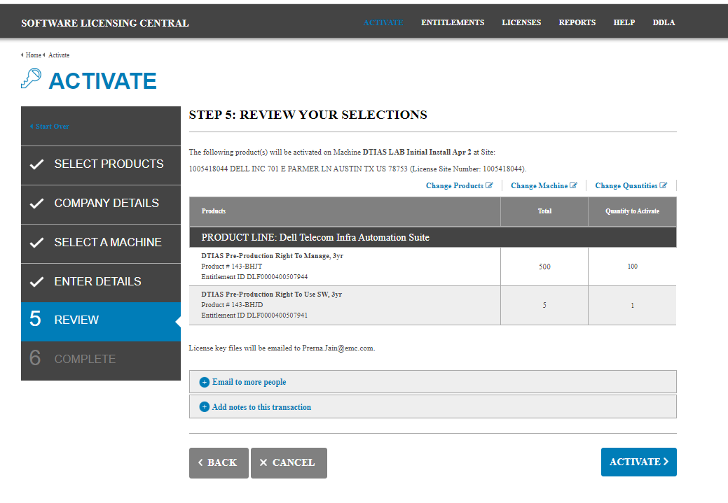 Screenshot of the Review your Selections window.