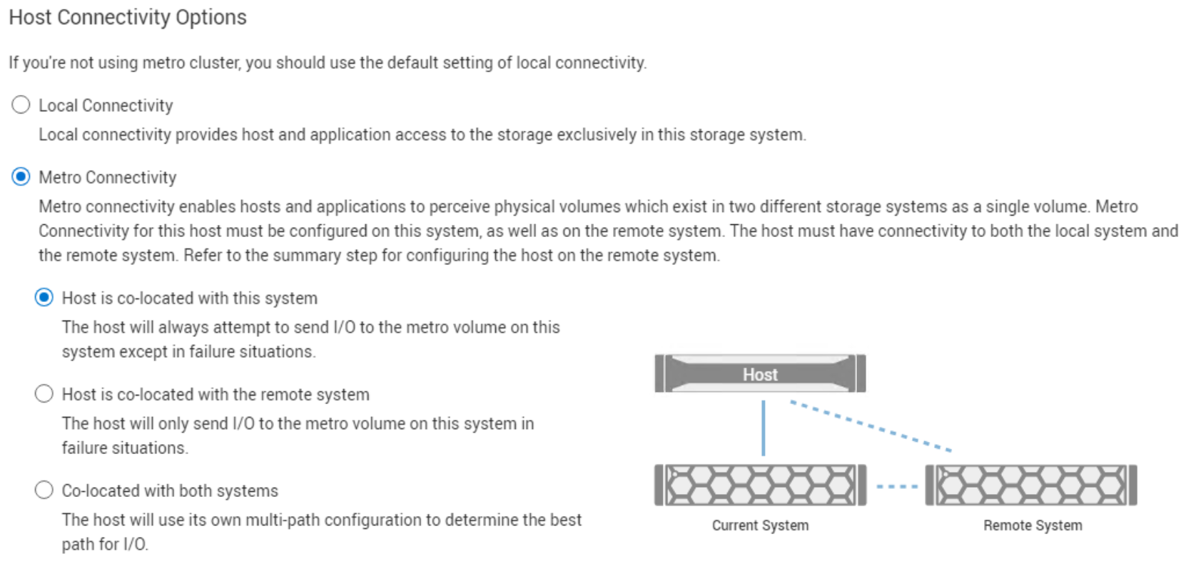 PowerStore Manager host connectivity selection