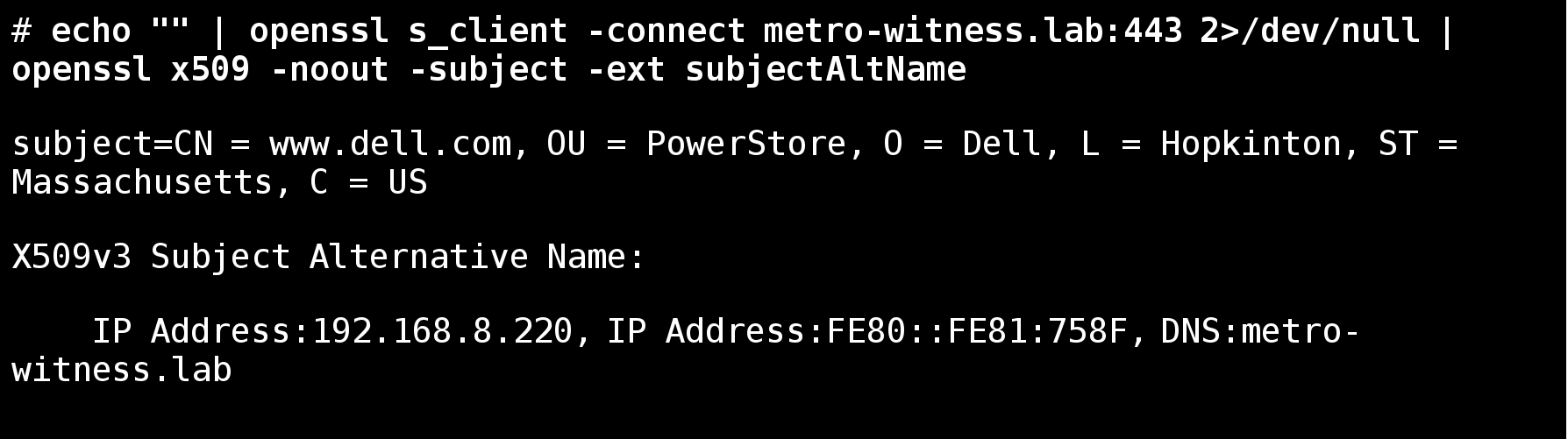 CLI output of openssl certificate management