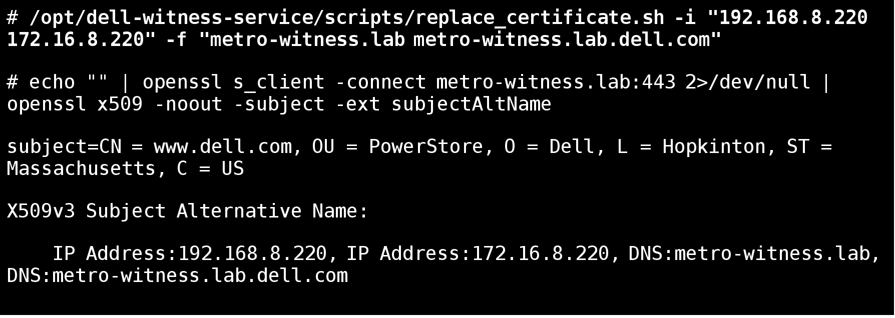 CLI output of certificate management