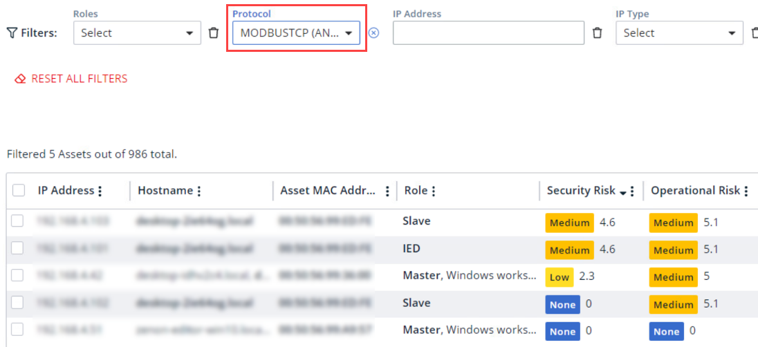 eyeInspect discovering assets communicating through MODBUS/TCP