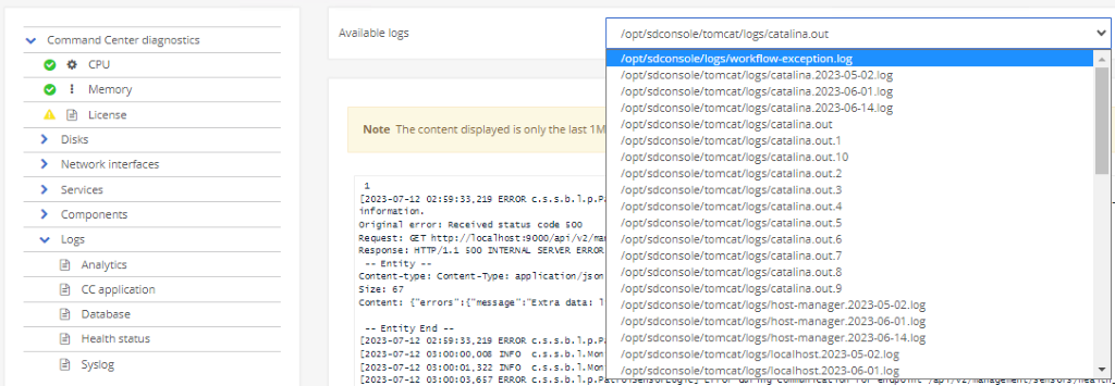 Syslog details in Command Center