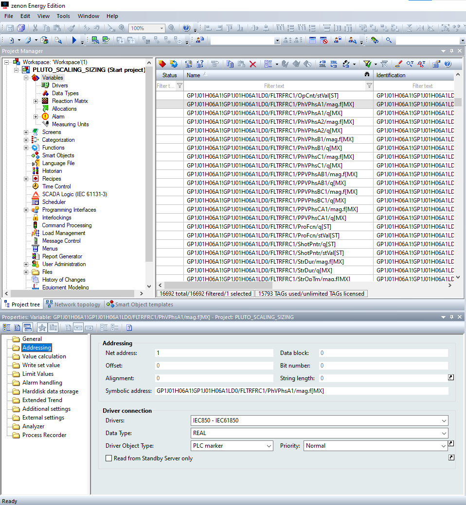 Example ZEE600 variables and their properties