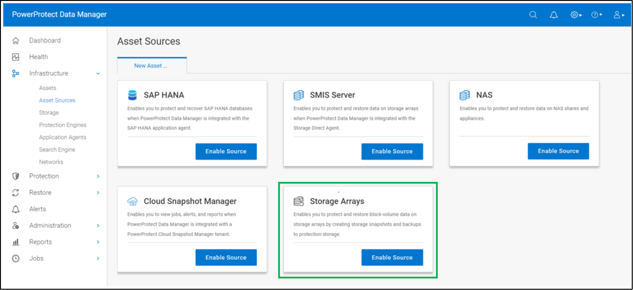 Enabling storage array asset source Dell PowerProtect Data Manager