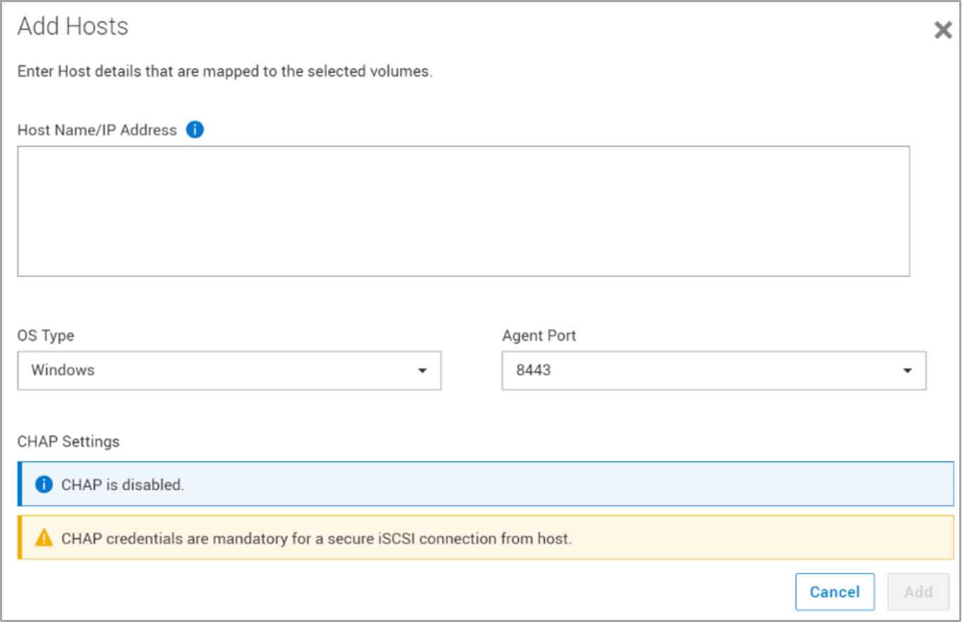 This screenshot shows the details required for adding a host.  This include host ip, port, os type, etc.