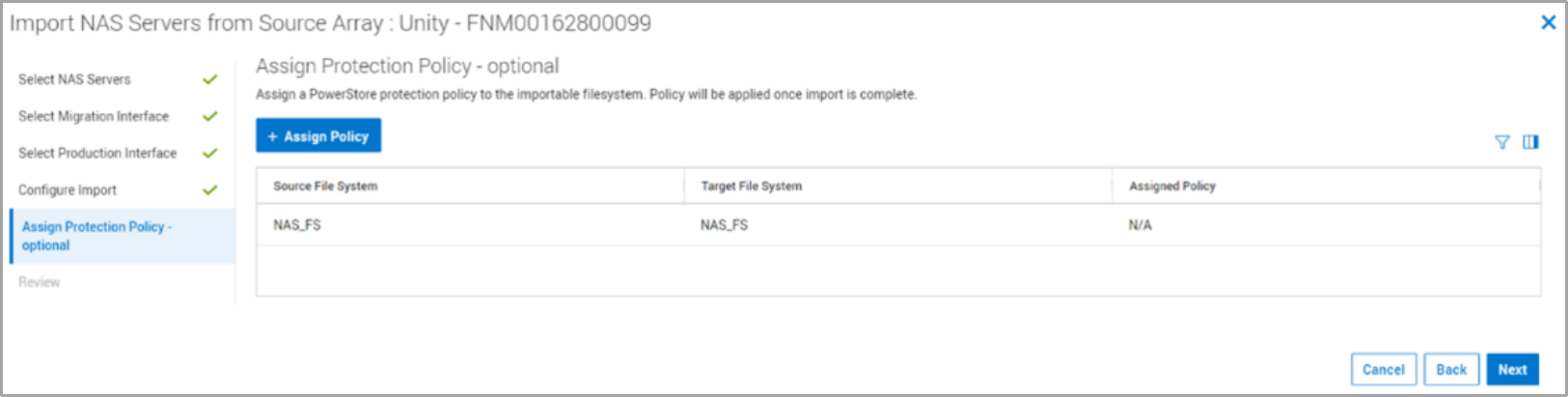 This screenshot shows how you assign a protection policy when doing a file import. 