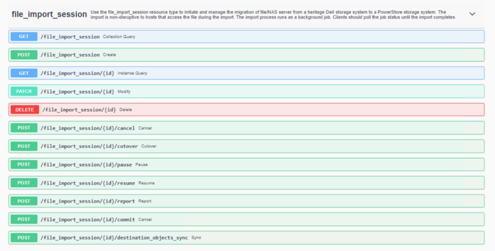 This figure shows the REST API queries that can be utilized with a file import session.