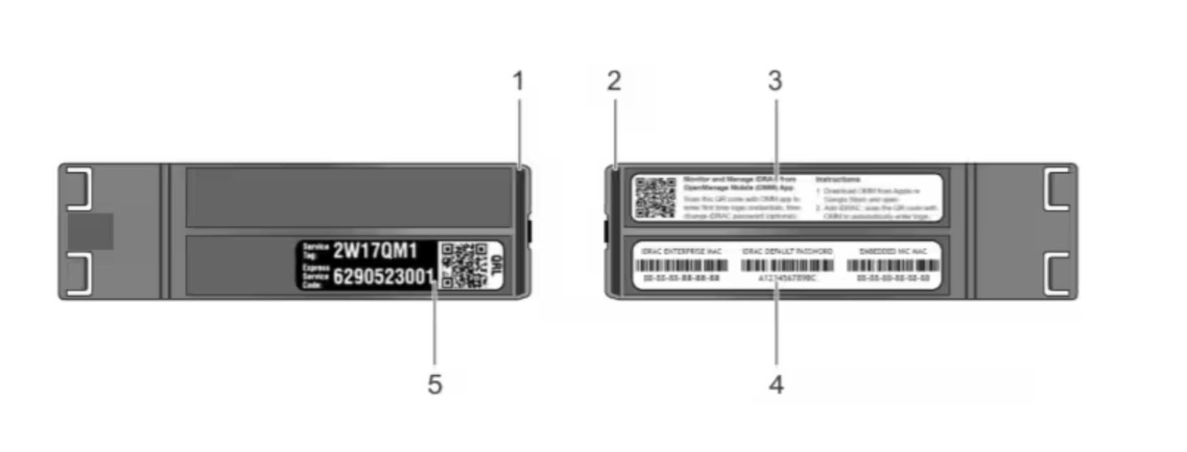 Information tag on the slide-out label that contains system information like Service Tag, NIC, MAC address, etc.