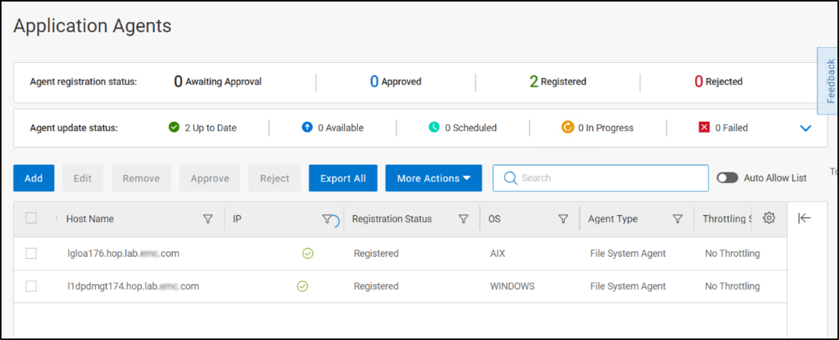 This figure shows the option to approve and register the agents with Data Manager.