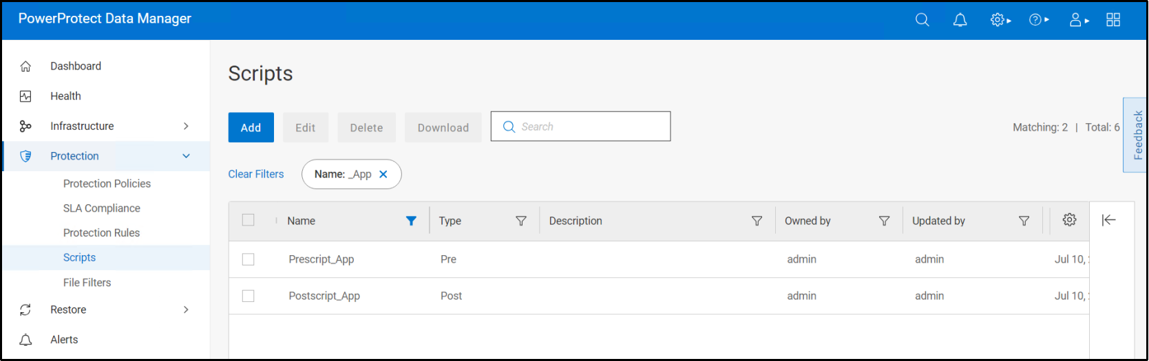 This figure shows the sample pre/post script created for application consistent backup of PowerStore block volumes.