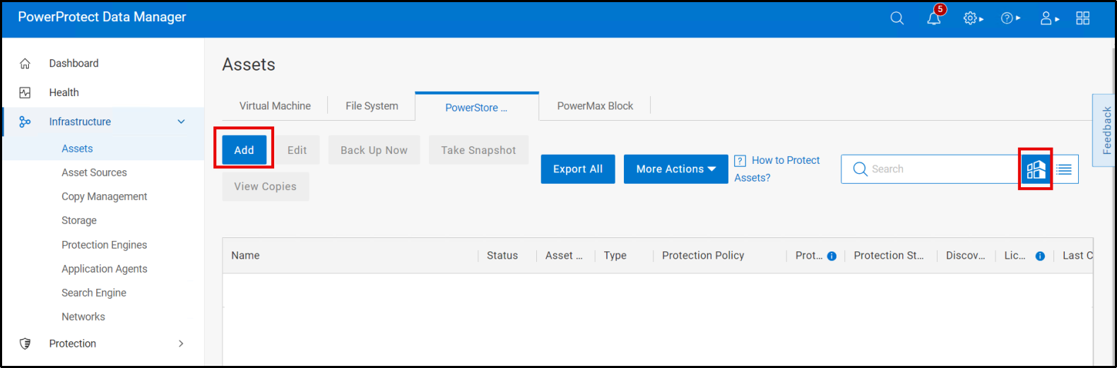 This figure shows the option to select Group view to create an asset group.