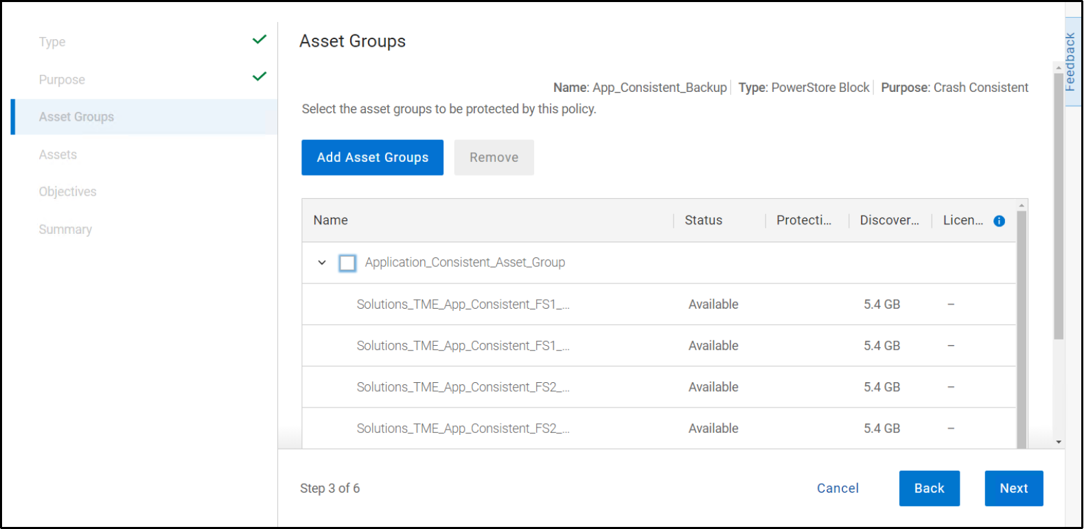 This figure shows the option to add the asset group to the policy.