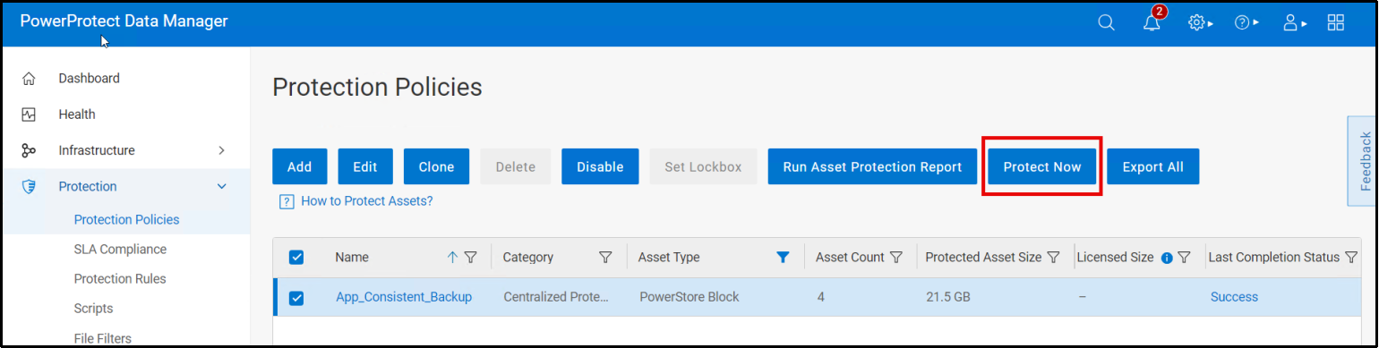 This figure shows the option to perform a manual backup.