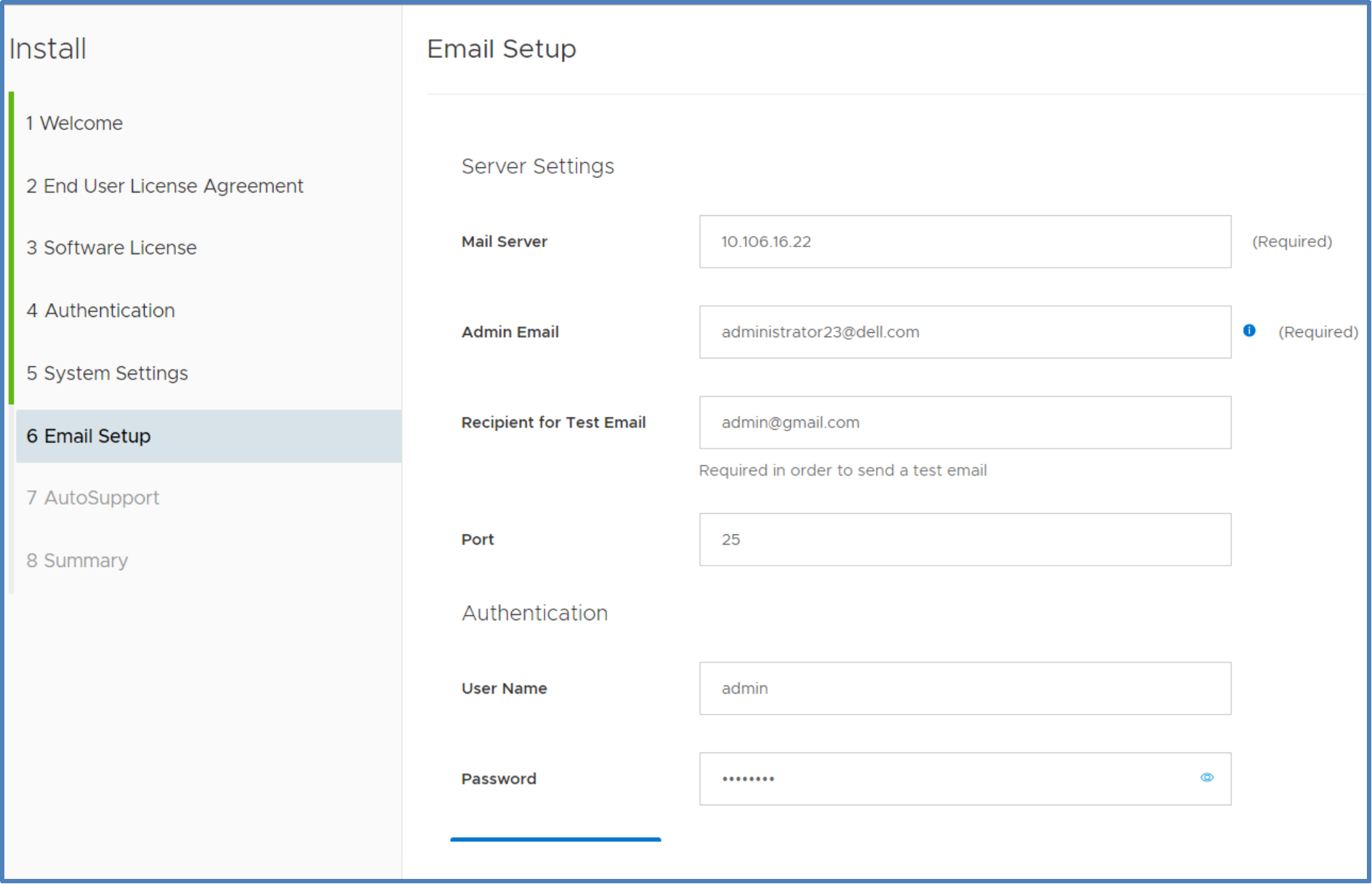 This figure shows the Email Setup screen