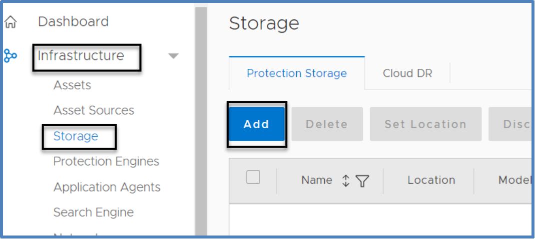 This figure shows the Infrastructure - Storage tab.