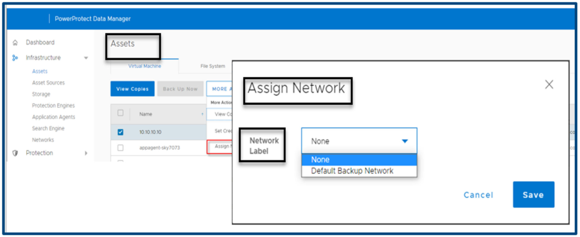 This figure shows the option to label an Assigned Network.