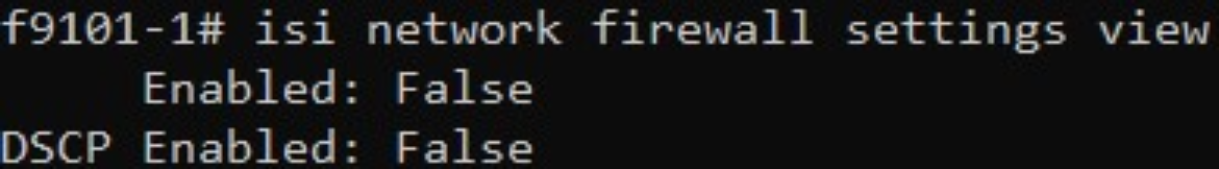 A figure illustrating the CLI isi network firewall settings view command.