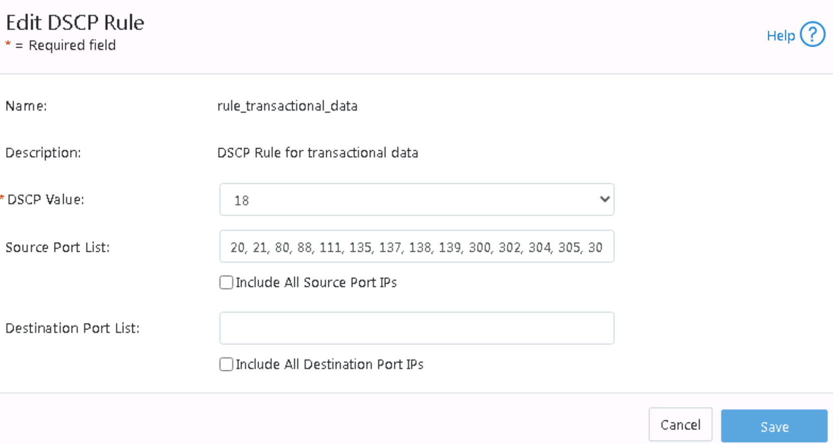 A figure illustrating the WebUI edit DSCP rule option.