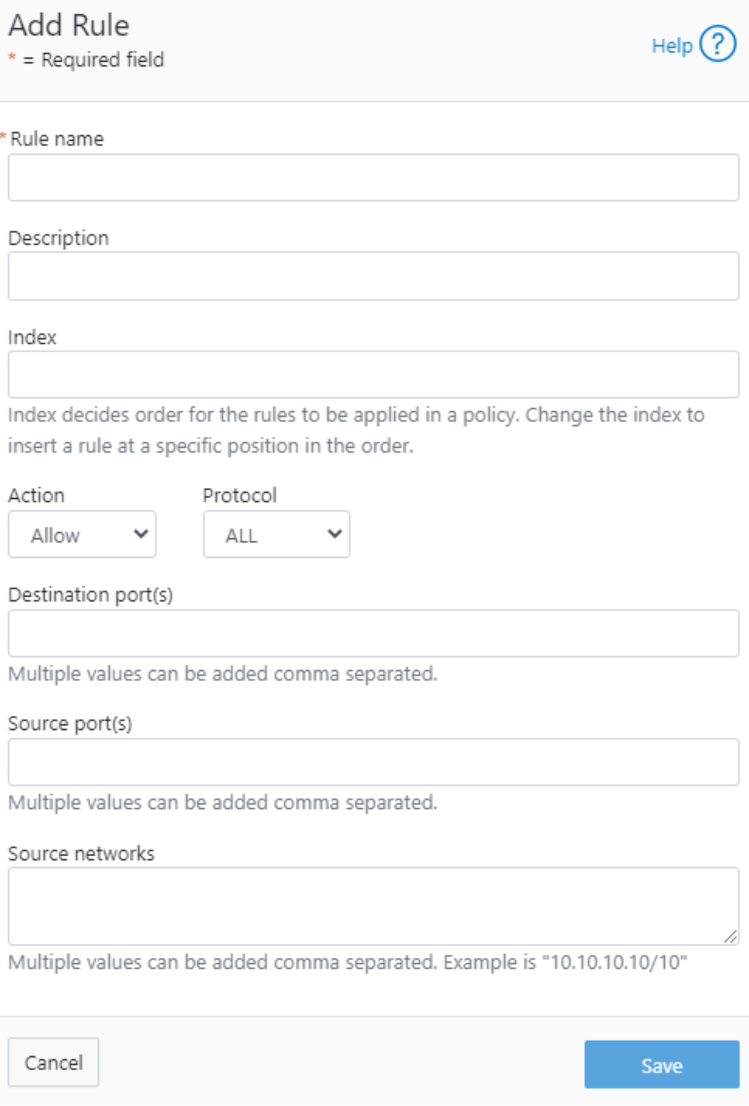 A figure illustrating the WebUI firewall add rule window