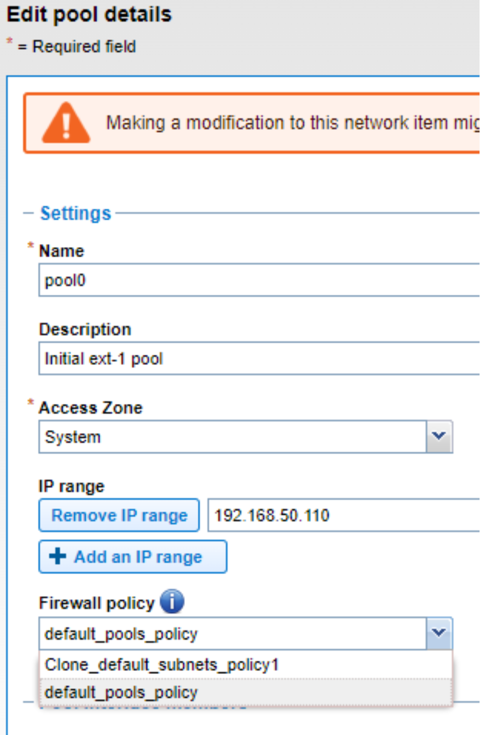 A figure illustrating the WebUI firewall configuration to pool assignment