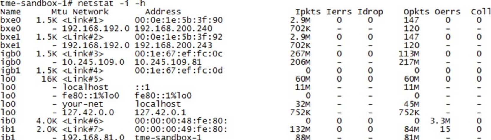 A figure illustrating the CLI output of netstat -i