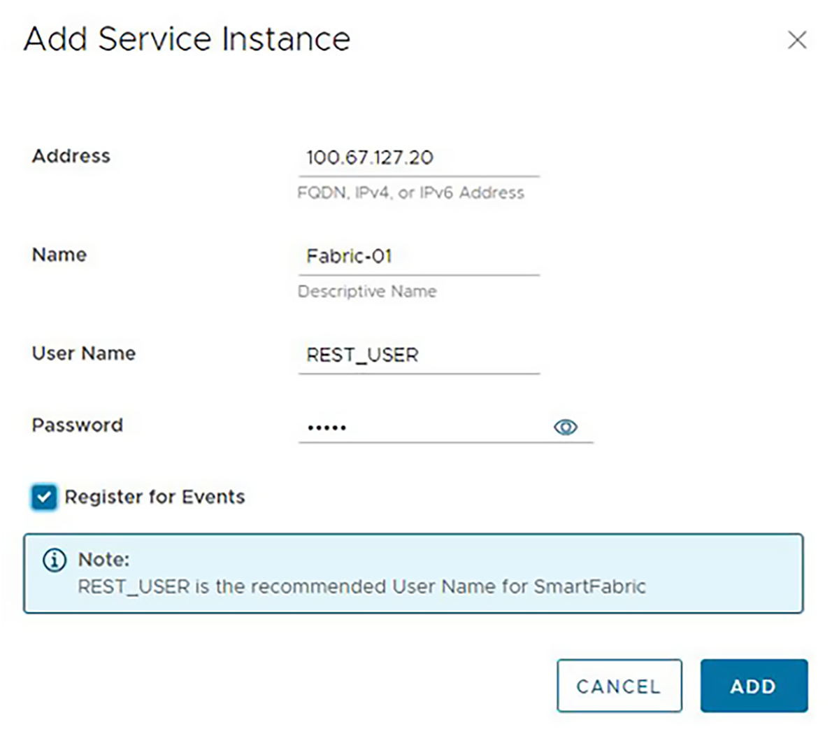 Example of adding a service instance
