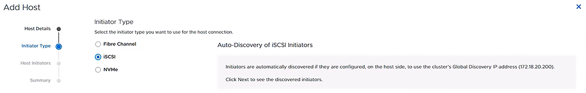 Select protocol type as iSCSI