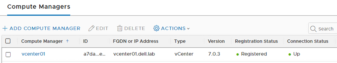 vCenter added as a compute manager