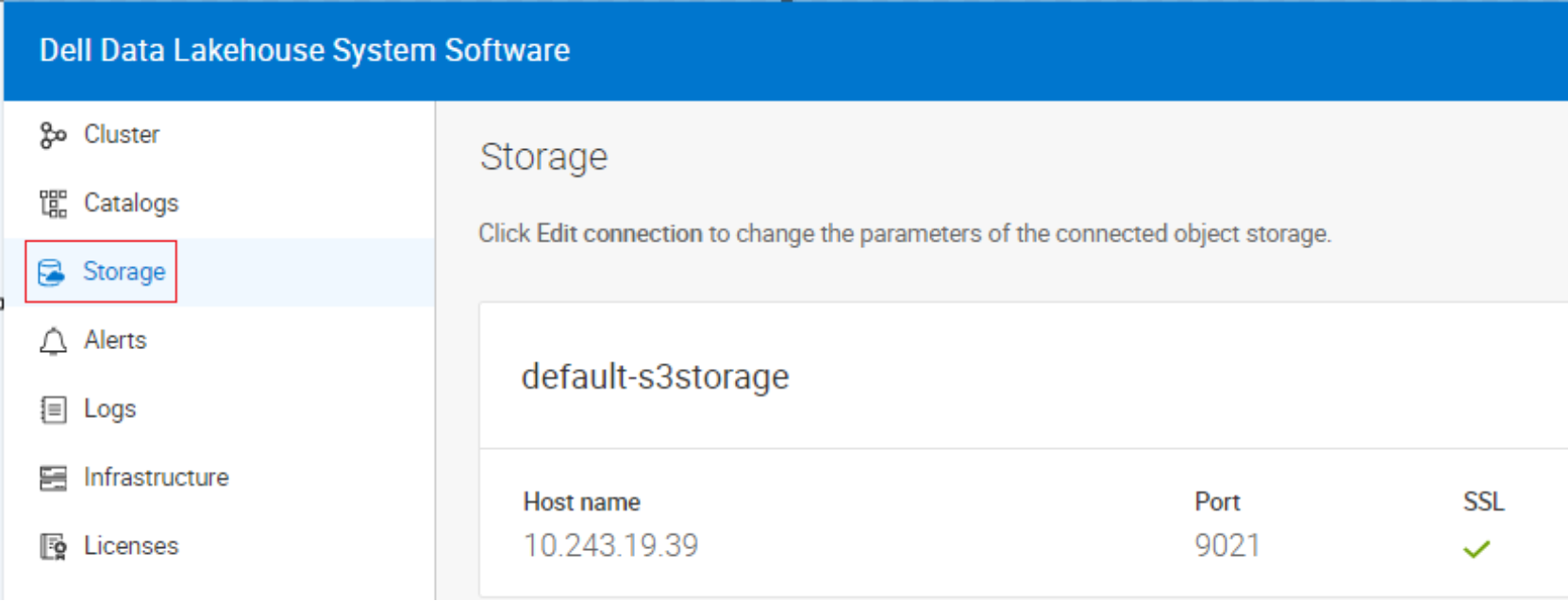 Screenshot of the S3 Storage platform integration